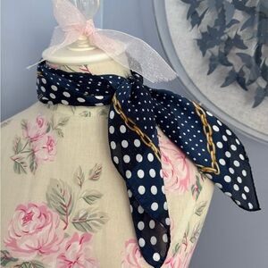 Vintage ECHO Navy Polka Dot Chain Print Scarf